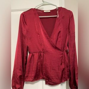 Women’s size S burgundy blouse long sleeve tie wrap front